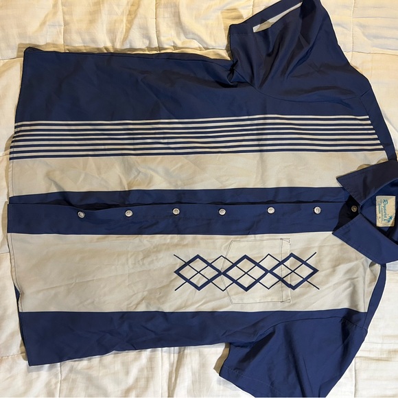 Royaura Men's Casual Button Down Shirt - Blue and Cream - Picture 1 of 5